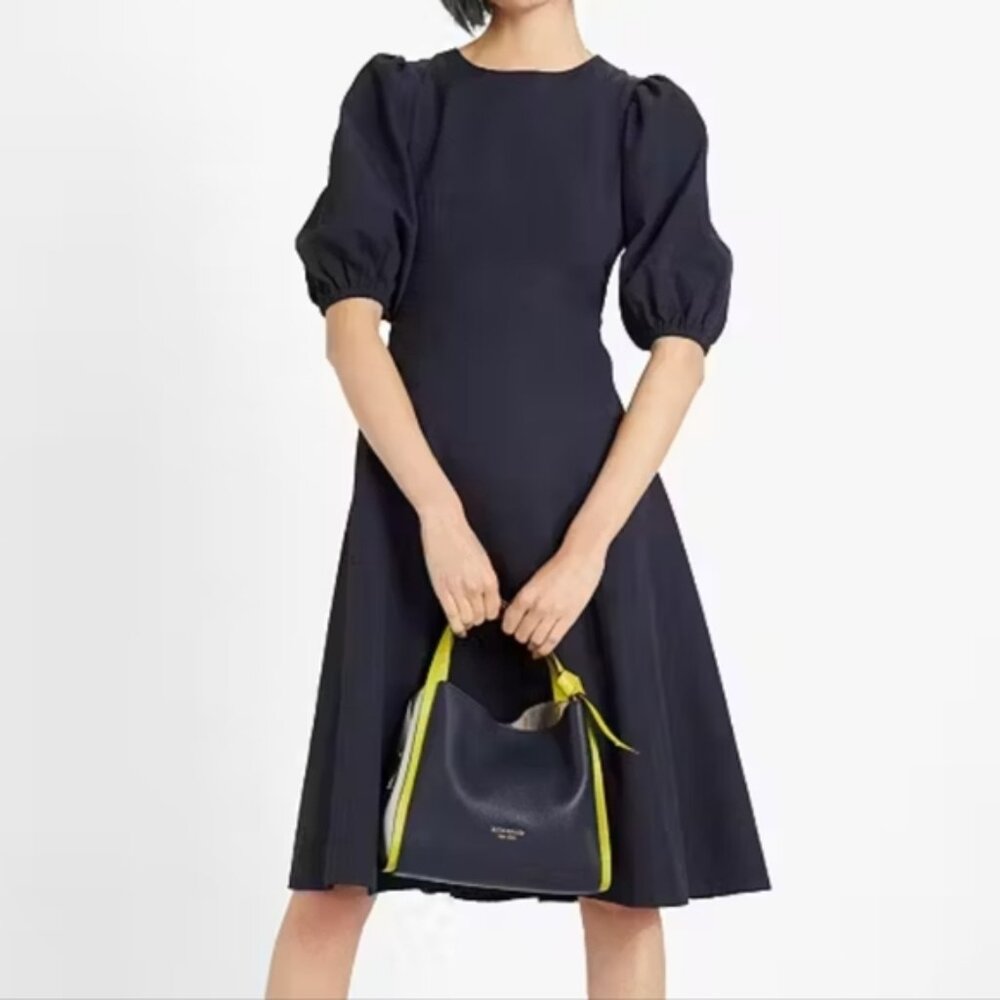 Kate Spade Elegant Pearl Embellished Open Baack Blue Puff Sleeve Dress Size 6